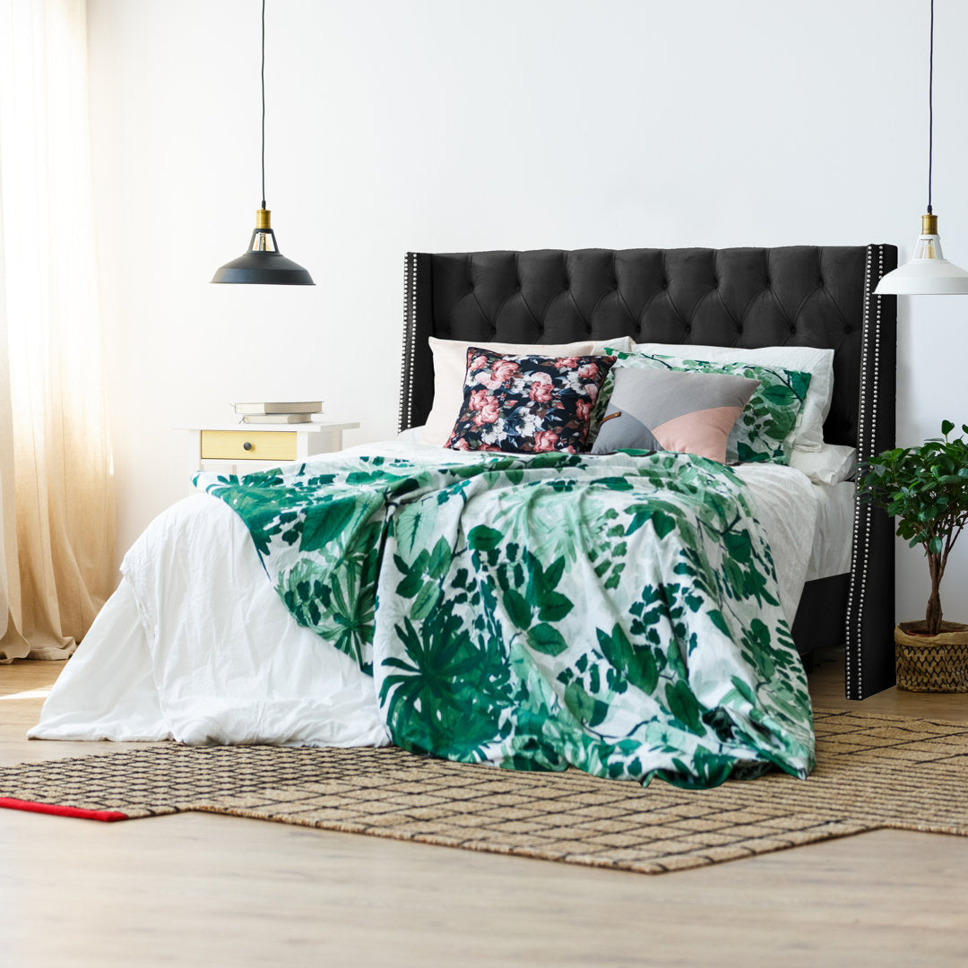 Annabel Upholstered Wingback Bed Kelly Clarkson Home Size: Full Body Fabric: Classic Black Performance Velvet