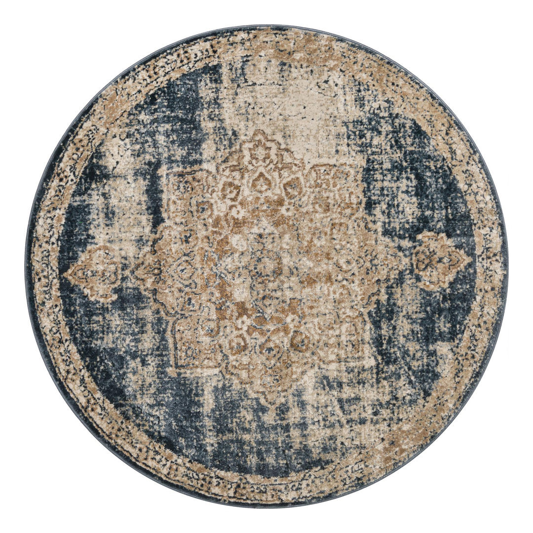 Arloa Oriental Beige/Navy Blue Area Rug Lark Manor™ Rug Size: Round 5'