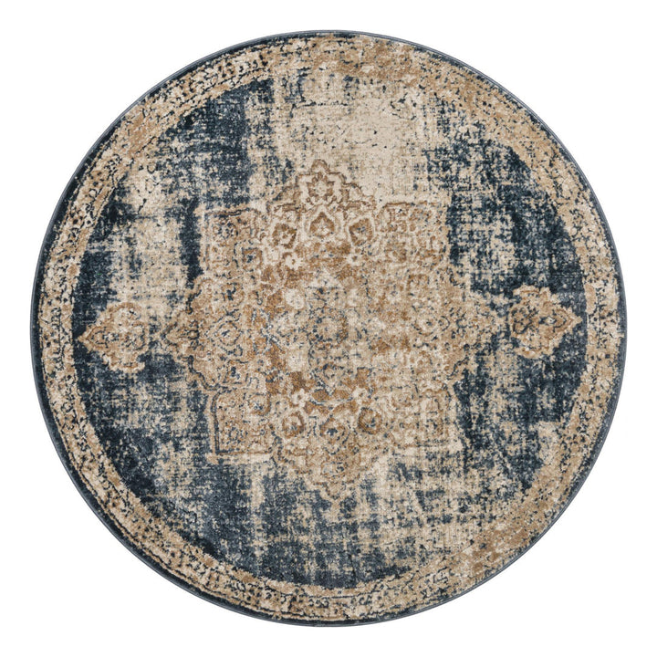 Arloa Oriental Beige/Navy Blue Area Rug Lark Manor™ Rug Size: Round 5'