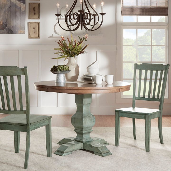 Fortville Rubberwood Solid Wood Pedestal Dining Table Three Posts™ Base Color: Antique Sage