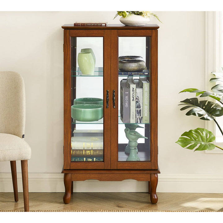 Cenia Lighted Curio Cabinet with Adjustable Shelves and Mirrored Back Panel,not included bulb Alcott Hill® Color: Oak