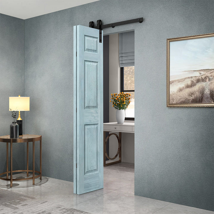 Paneled MDF Composite Bifold Barn Door with Installation Hardware Kit Calhome Size: 24" x 80" Finish: Vintage Denim Blue