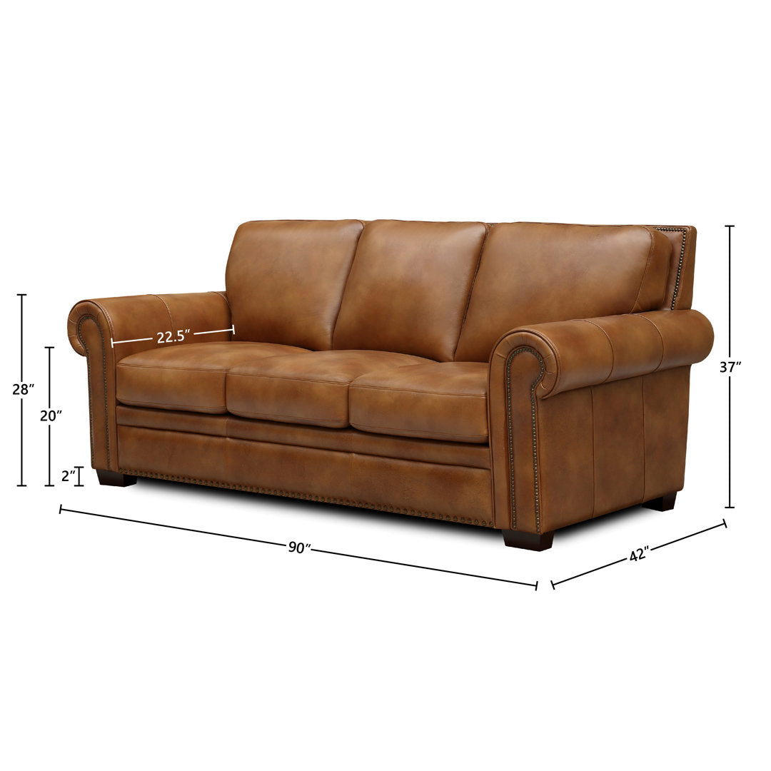 Iwan 90" Genuine Leather Rolled Arm Sofa Canora Grey
