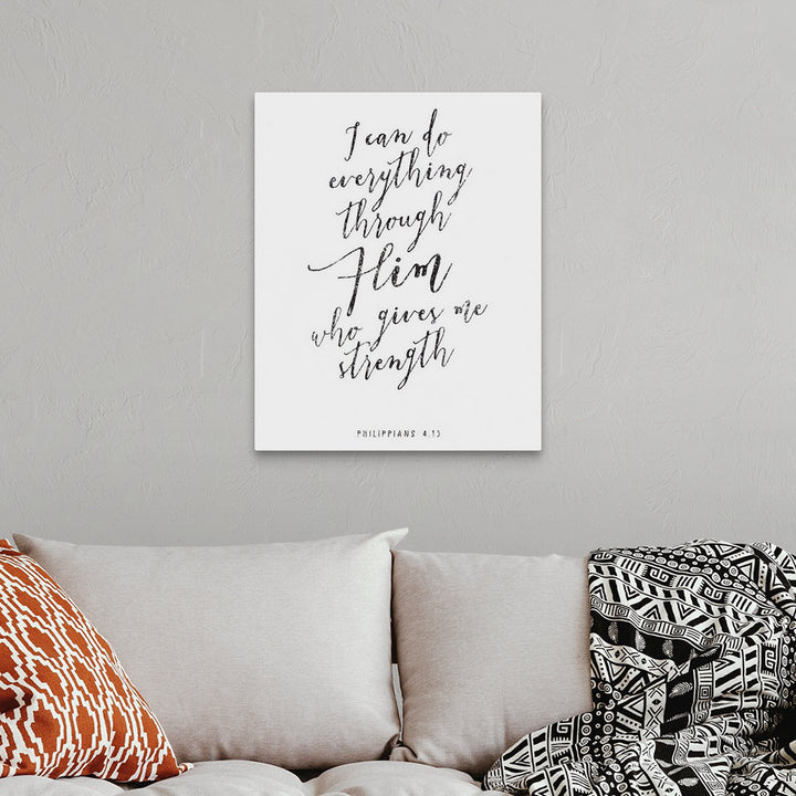Handlettered Bible Verse - Philippians 4:13 - Textual Art Print on Canvas Gracie Oaks Size: 20" H x 16" W x 1.25" D Format: Wrapped Canvas