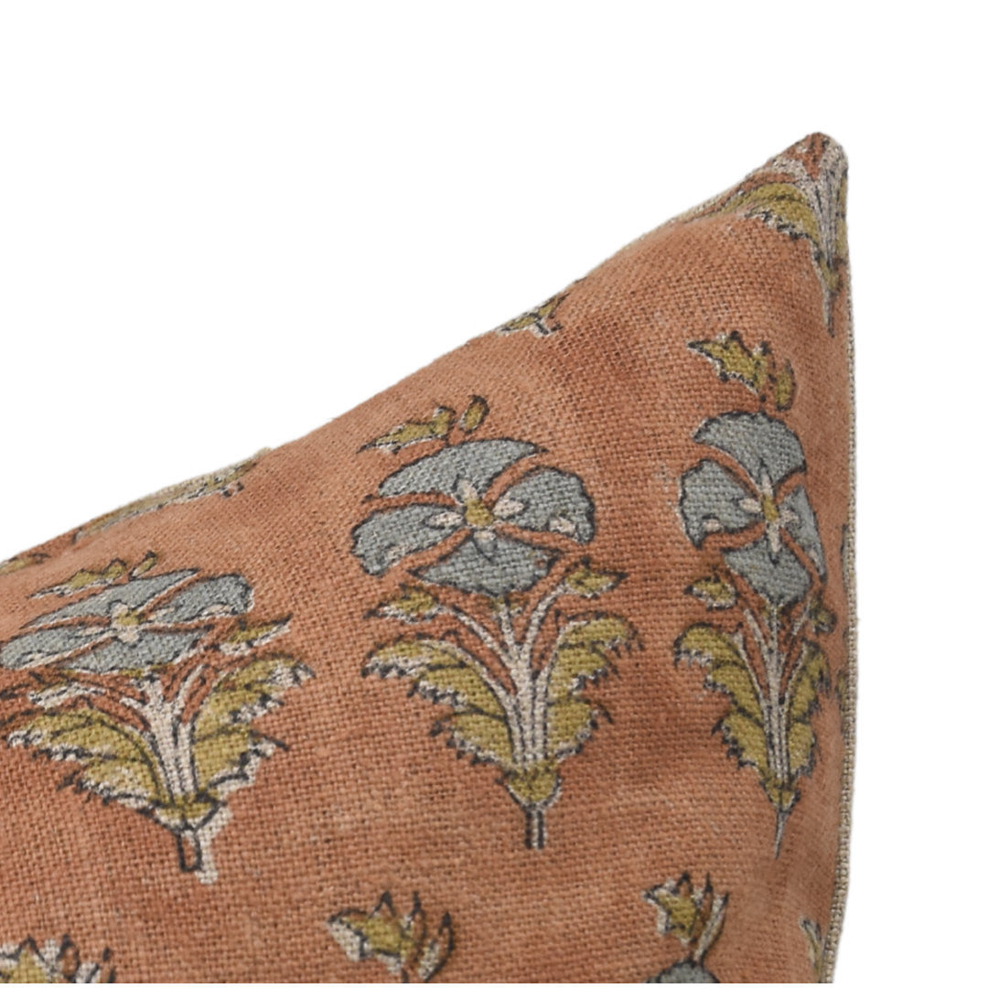 Fabritual Block Print Thick Linen  Throw Pillow Covers  (Mor Mukut, Rust) Fabdivine Size: 22"H x 22"W