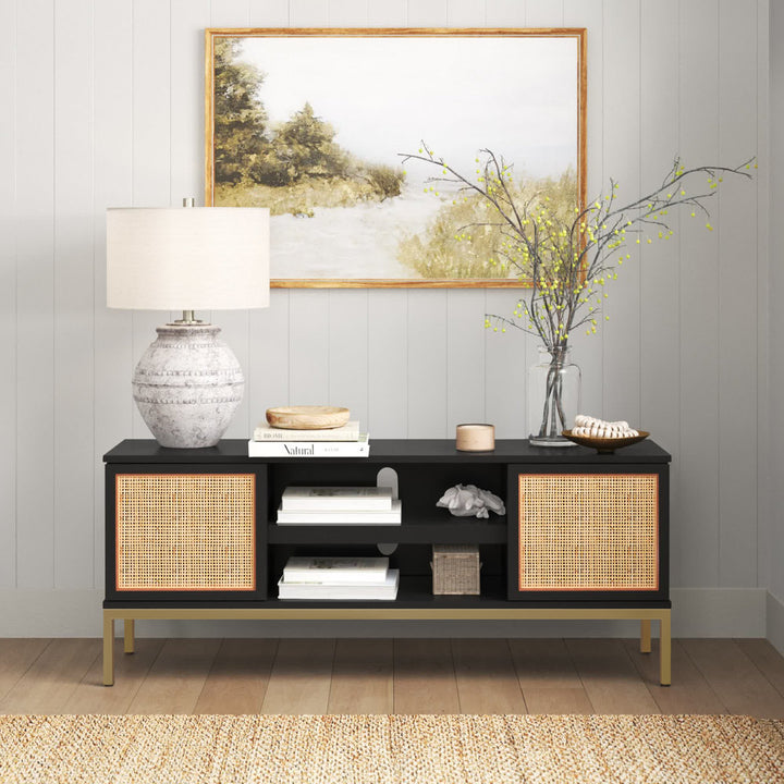Prudhoe TV Stand for TVs up to 55" Sand & Stable™ Color: Black/Gold