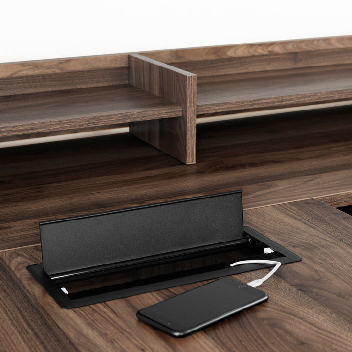 Helsy L-Shaped Desk with Power Bar and Removable Hutch Natural Walnut Mercury Row® Color: Natural Walnut