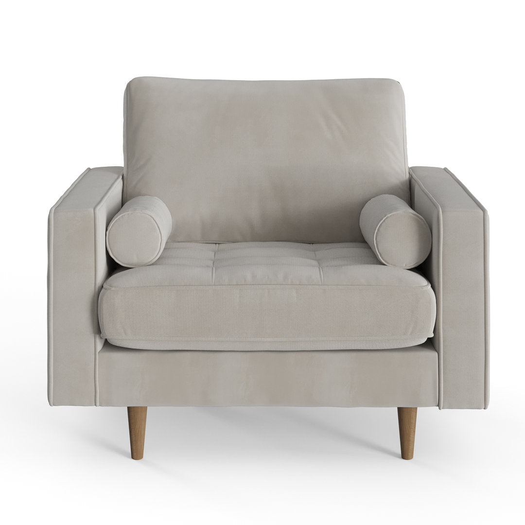 Geo Upholstered Armchair AllModern Fabric: Bella Platinum Performance Velvet