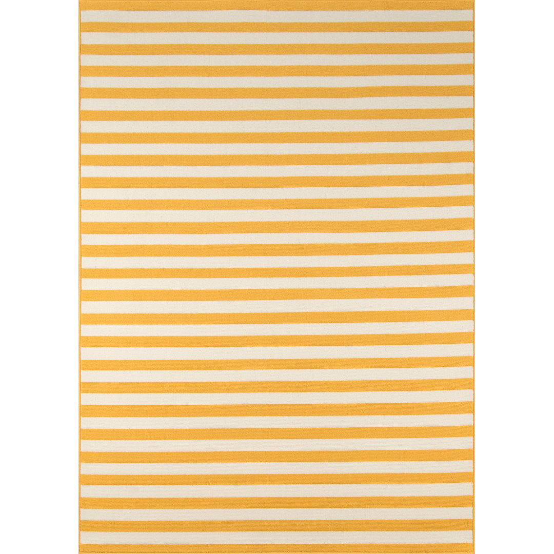 Yepez Striped Yellow/White Indoor / Outdoor Area Rug Breakwater Bay Rug Size: Rectangle 5'3" x 7'6"