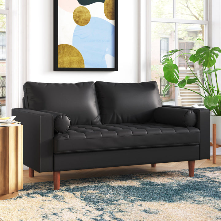 Ashfaq 57.8" Velvet Square Arm Loveseat Wade Logan® Fabric: Faux Leather Black