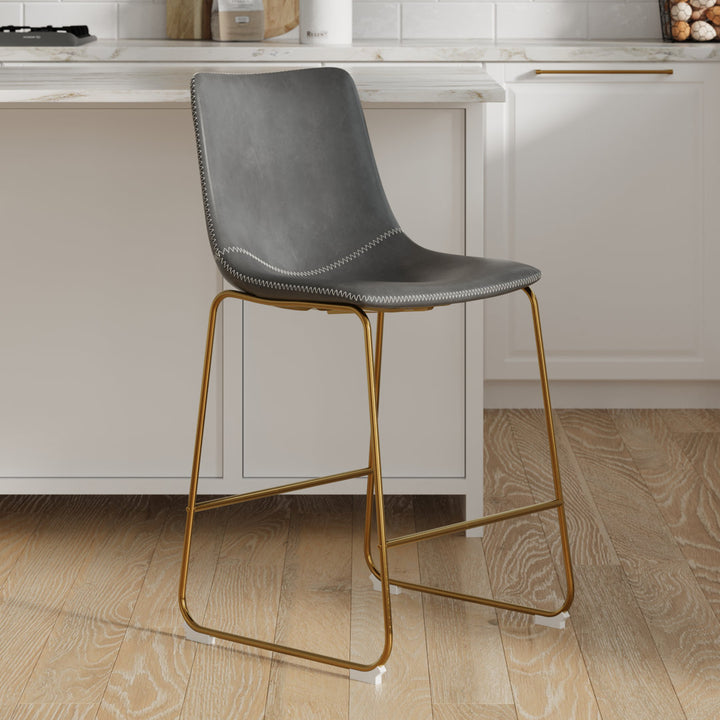 Nia Vegan Leather Bar & Counter Stool (Set of 2) AllModern Frame Color: Gold Seat Height: Counter Stool (24" Seat Height), Upholstery: Gray Vegan Leather