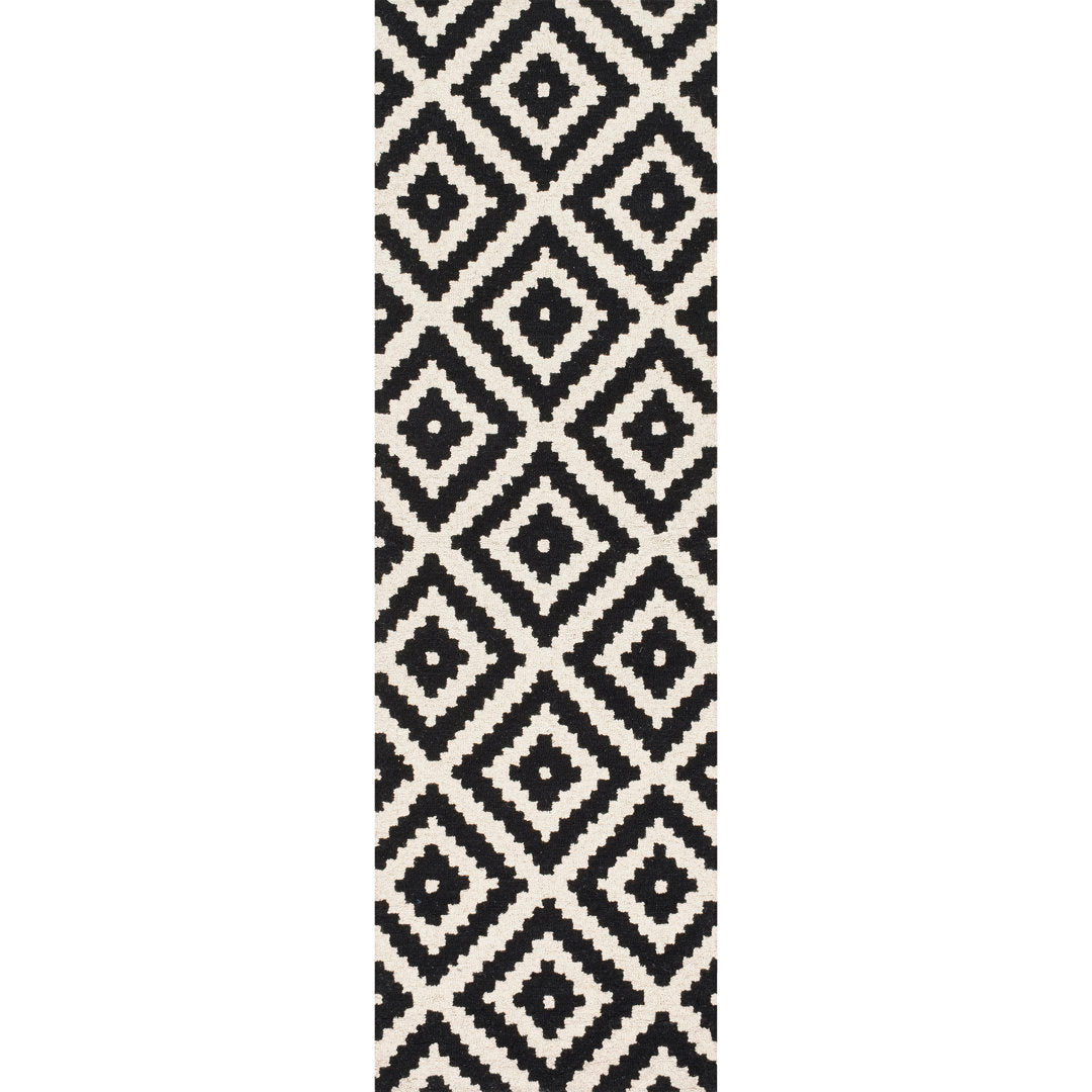 Decca Geometric Handmade Tufted Wool Black/Cream Area Rug George Oliver Rug Size: Runner 2'6" x 10'