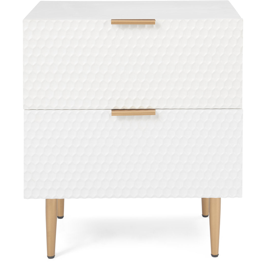 Adore Decor Jolie Modern Living Room Side Table, 2 Drawer Storage with Gold Metal Accents, White Adore Decor
