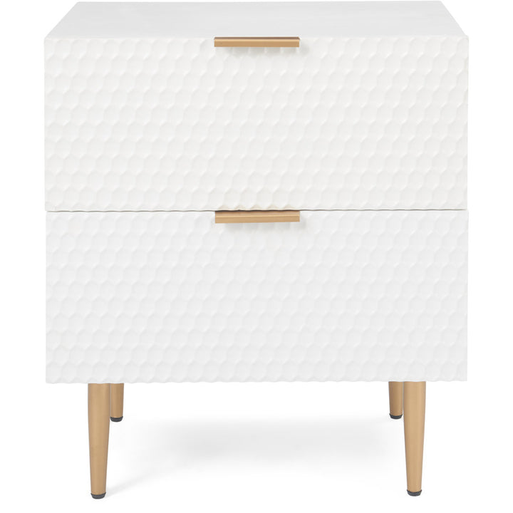 Adore Decor Jolie Modern Living Room Side Table, 2 Drawer Storage with Gold Metal Accents, White Adore Decor