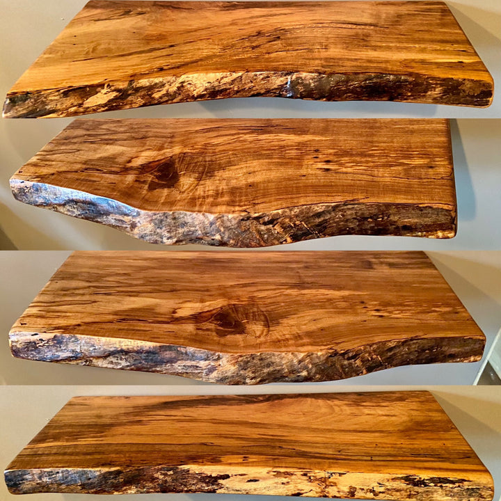 Maple Solid Wood Floating Shelf with Live Edge Steel Oak Size: 2" H x 24" W x 12" D