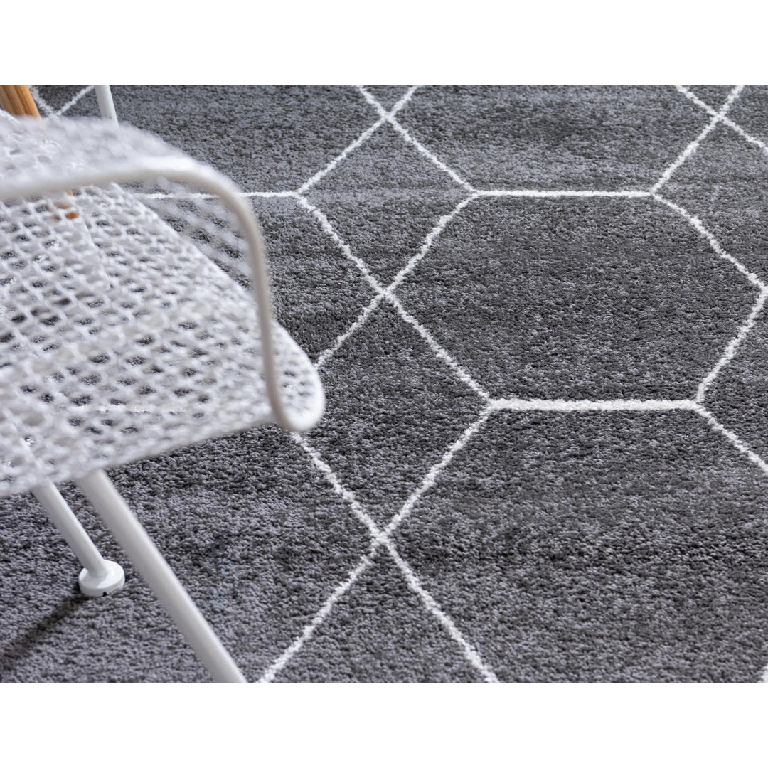 Debrodie Geometric Dark Gray Area Rug George Oliver Rug Size: Round 4'1"