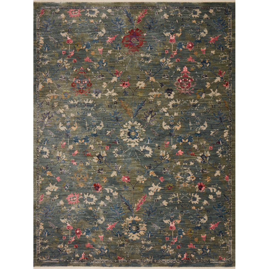 Febbas Oriental Machine Made Power Loom Area Rug in Moss Green Lark Manor™ Rug Size: Rectangle 2'7" x 4'