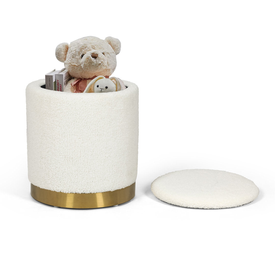 Teddy Fleece Round Ottoman With Stroage Mercer41 Body Fabric: Off-White Faux Fur