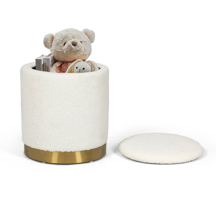 Teddy Fleece Round Ottoman With Stroage Mercer41 Body Fabric: Off-White Faux Fur