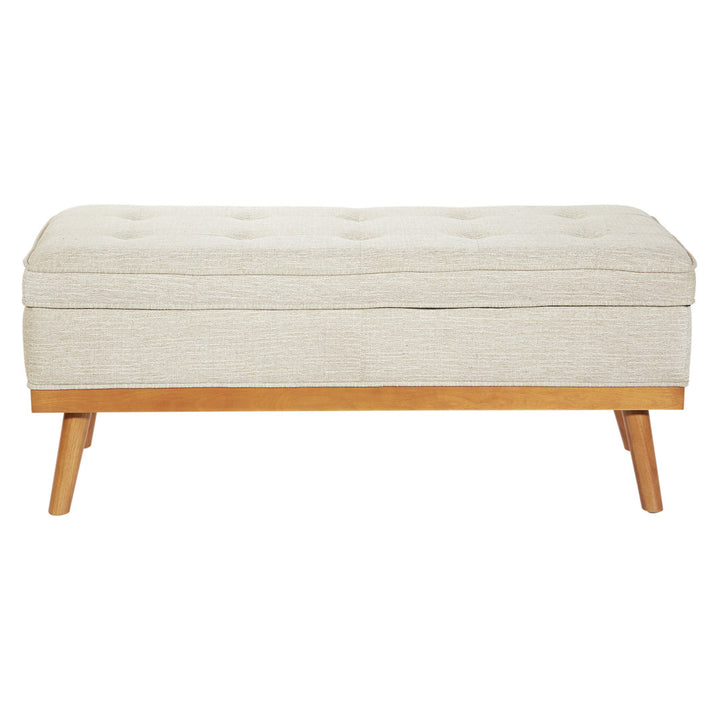 Boyu Upholstered Flip Top Storage Bench George Oliver Upholstery Color: Beige Polyester Blend