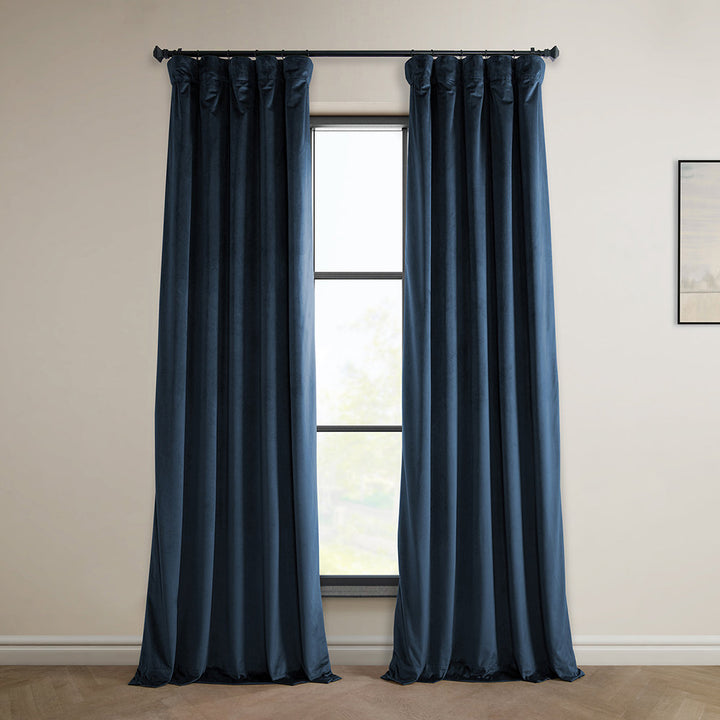 Matra Plush Velvet Curtains for Bedroom - Room Darkening Curtains for Living Room Window Single Panel AllModern Curtain Color: Eternal Blue Size per Panel: 50" W x 96" L