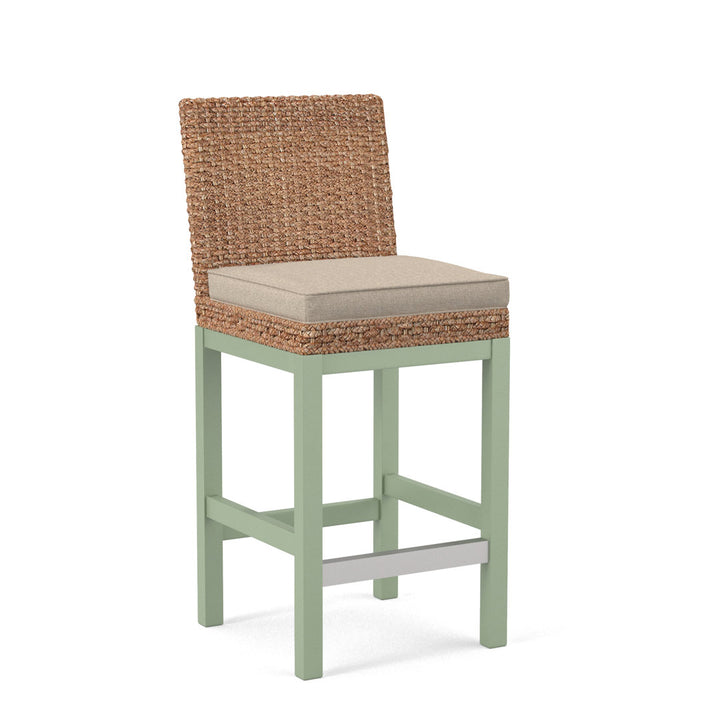 Seagrass Top Counter Stool Braxton Culler Leg Color: Celery Finish Body Fabric: Blue and Gray and Beige Stripe; 0229-66