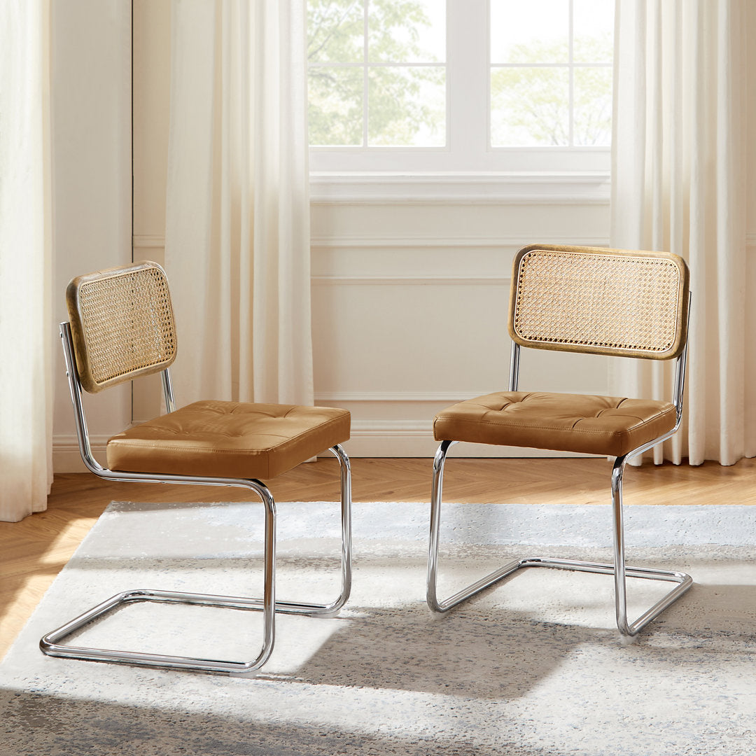 Staple Hill Upholstered Dining Side Chair with Cane Rattan Back (Set of 2) Bayou Breeze Upholstery Color: Yellow Brown