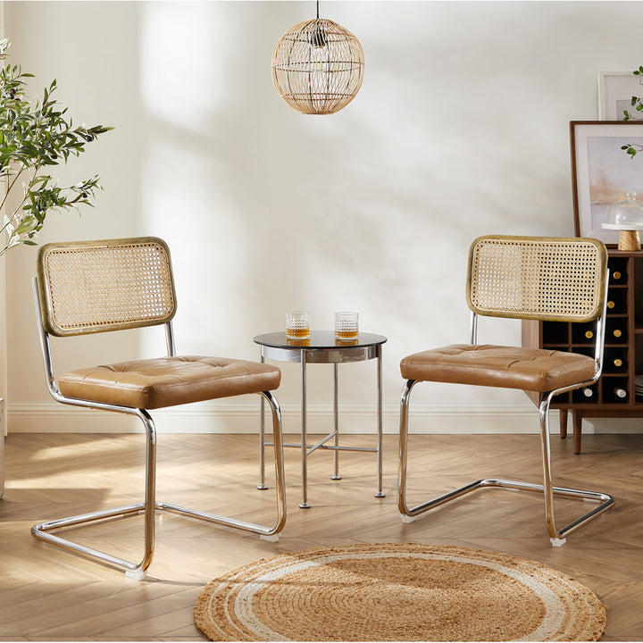 Staple Hill Upholstered Dining Side Chair with Cane Rattan Back (Set of 2) Bayou Breeze Upholstery Color: Yellow Brown