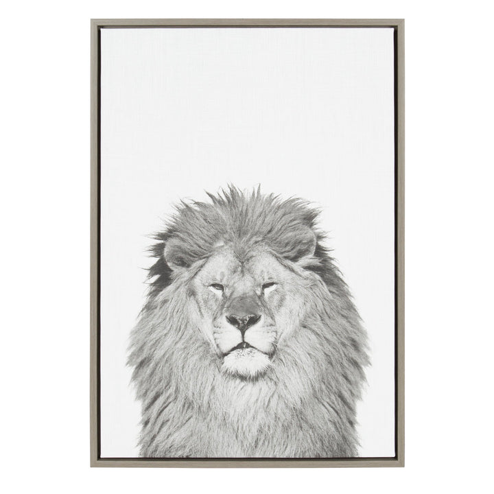 Lion Animal Print Black and White Portrait by Simon Te Tai - Photograph Print on Canvas Ivy Bronx Frame Color: Gray Framed