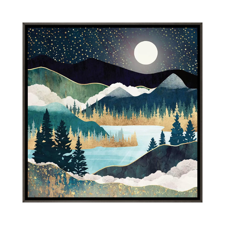 Star Lake' by SpaceFrog Designs - Print East Urban Home Size: 18" H x 18" W x 1.5" D Format: Dark Rustic Wood Framed Canvas