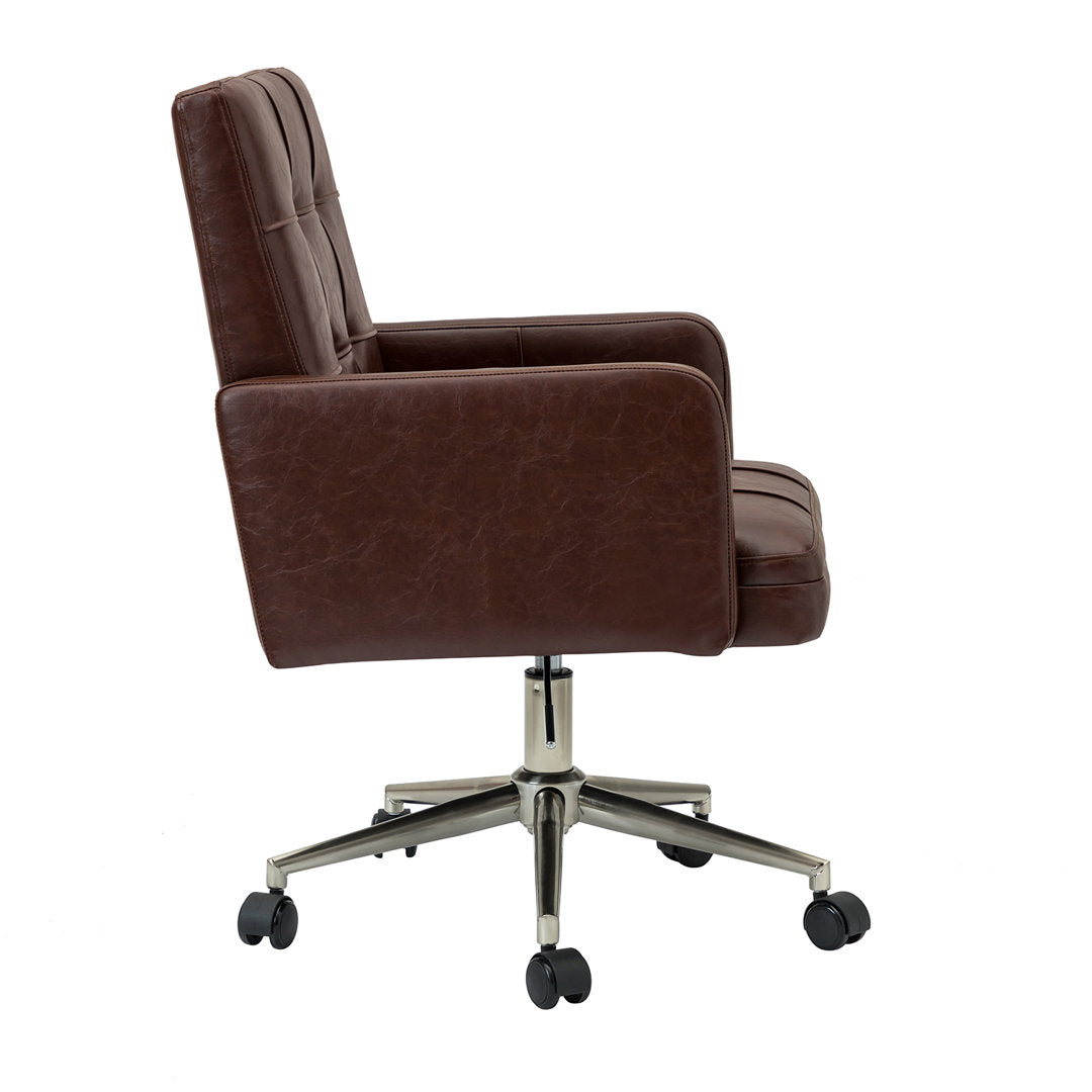 Auric Mid-Century Modern Vegan Leather Height-Adjustable Swivel Office Chair Wade Logan® Upholstery Color: Brown