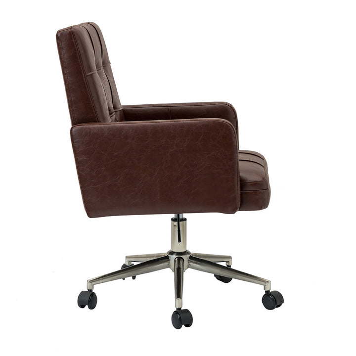 Auric Mid-Century Modern Vegan Leather Height-Adjustable Swivel Office Chair Wade Logan® Upholstery Color: Brown