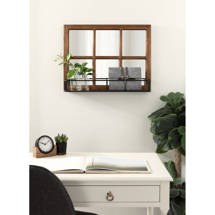 Kaufman Farmhouse Beveled with Shelves Accent Mirror Gracie Oaks Size: 24" H x 18" W Finish: Brown/Black