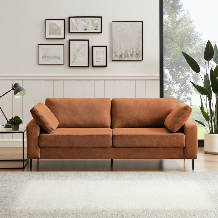 Jeses MINIMORE Modern Style Etta 84.3" Mid-Century Modern Design Sofa Corrigan Studio® Fabric: Rust Linen Blend