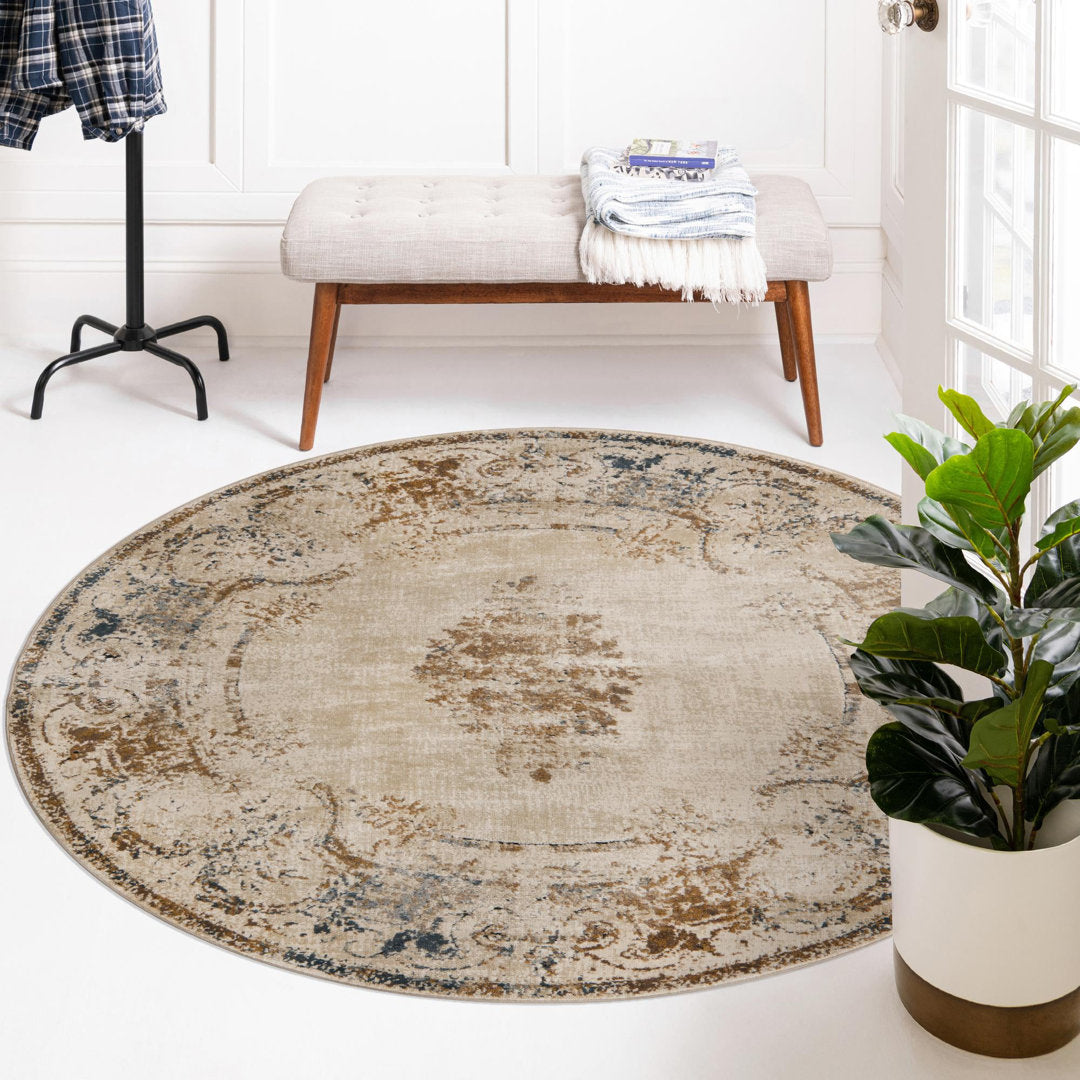 Arlindo Oriental Beige/Brown/Gray/Blue Area Rug Lark Manor™ Rug Size: Round 5'3"