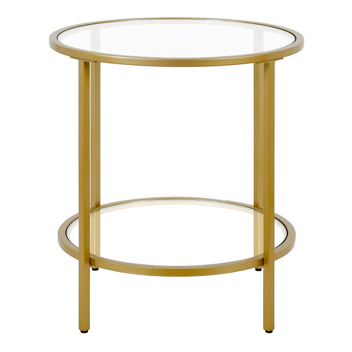Ceno Glass End Table with Storage Wade Logan® Table Base Color: Brass