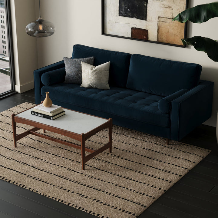 Geo 84" Upholstered Sofa AllModern Fabric: Bella Ink Performance Velvet