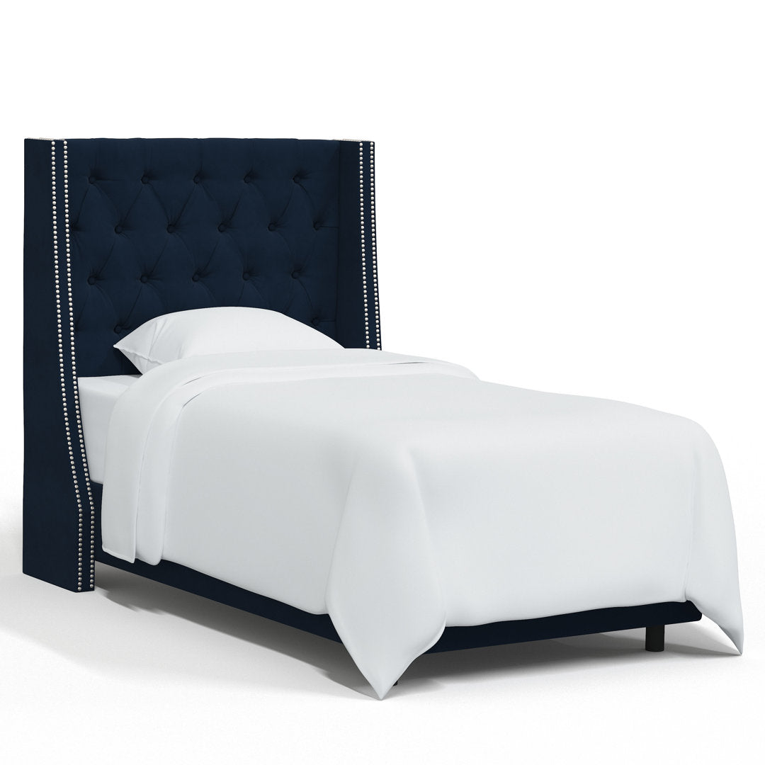 Annabel Upholstered Wingback Bed Kelly Clarkson Home Size: Twin Body Fabric: Classic Ink Performance Velvet