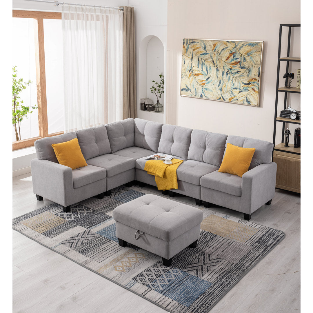 Reversible Modular Corner Sectional Sofa & Ottoman Set Latitude Run® Body Fabric: Light Gray Polyester