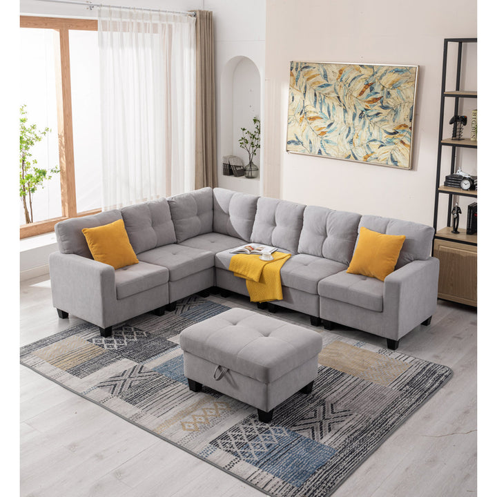 Reversible Modular Corner Sectional Sofa & Ottoman Set Latitude Run® Body Fabric: Light Gray Polyester