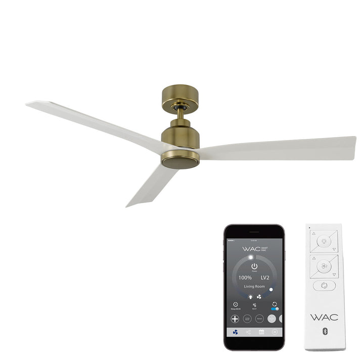 52" Smart Home Compatible 3 Blade Smart Ceiling Fan with Remote WAC Limited Fans Finish: Satin Brass with Matte White Blades, Accessories: Without Light Kit