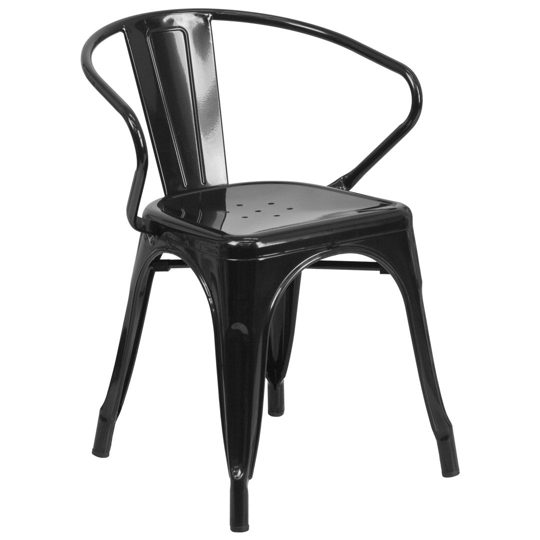 Hucheson Metal Indoor-Outdoor Chair with Arms Flash Furniture Seat Finish: Black