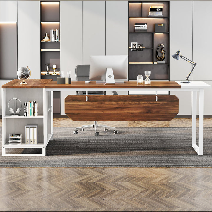 70.87'' Executive Desk and File Storage Cabinet Latitude Run® Color (Top/Frame): Brown/White