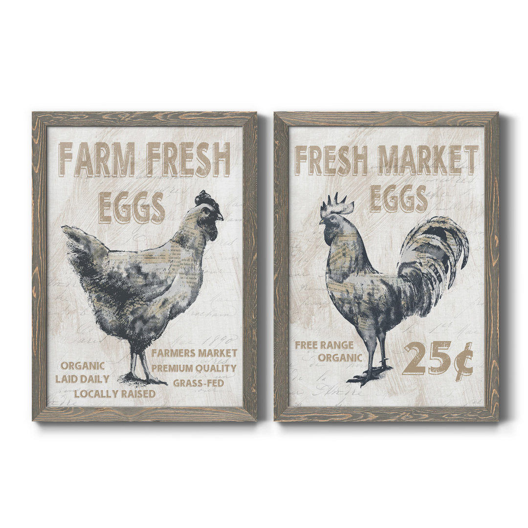 Farm Fresh Chicken - 2 Piece Print Set (Set of 2) August Grove® Mat Color: No Mat Size: 44" H x 31" W x 1" D Format: Gray Framed Canvas