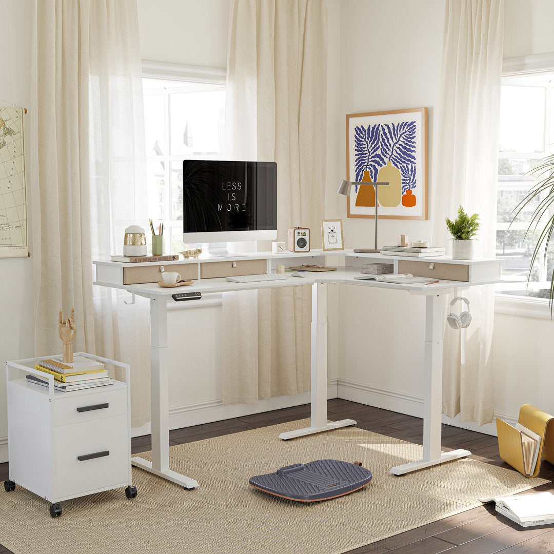 Llean L-Shape Standing Gaming Desk Inbox Zero Color (Top/Frame): White