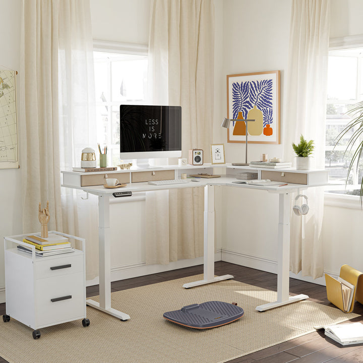 Llean L-Shape Standing Gaming Desk Inbox Zero Color (Top/Frame): White