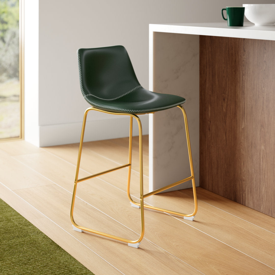 Nia Vegan Leather Bar & Counter Stool (Set of 2) AllModern Frame Color: Gold Upholstery: Green Vegan Leather, Seat Height: Counter Stool (24" Seat Height)