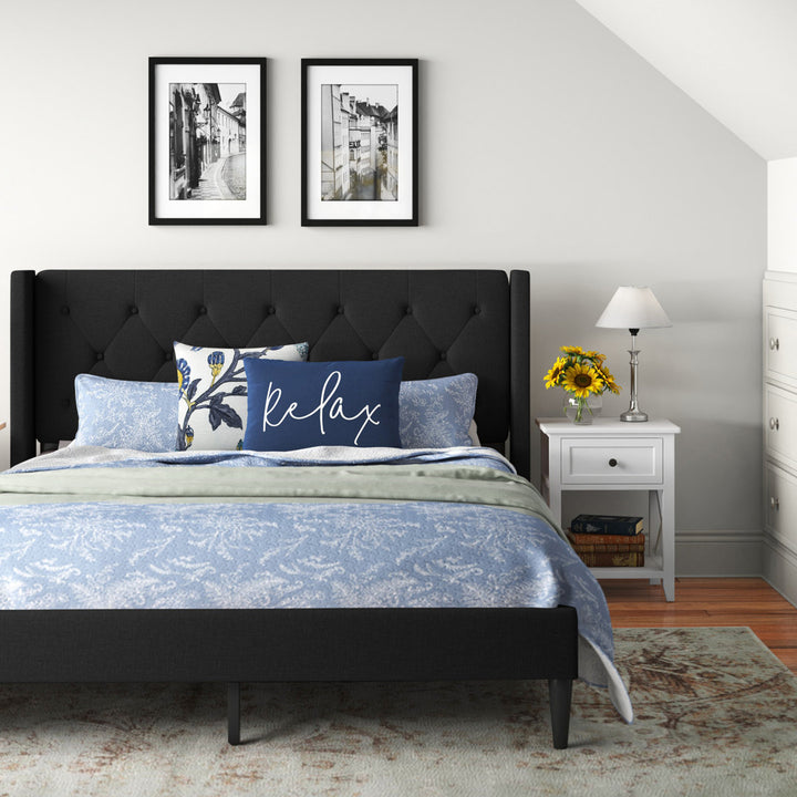 Petersen Tufted Upholstered Low Profile Platform Bed Andover Mills™ Color: Black Mattress Size: Queen Center Support Legs included: Yes
