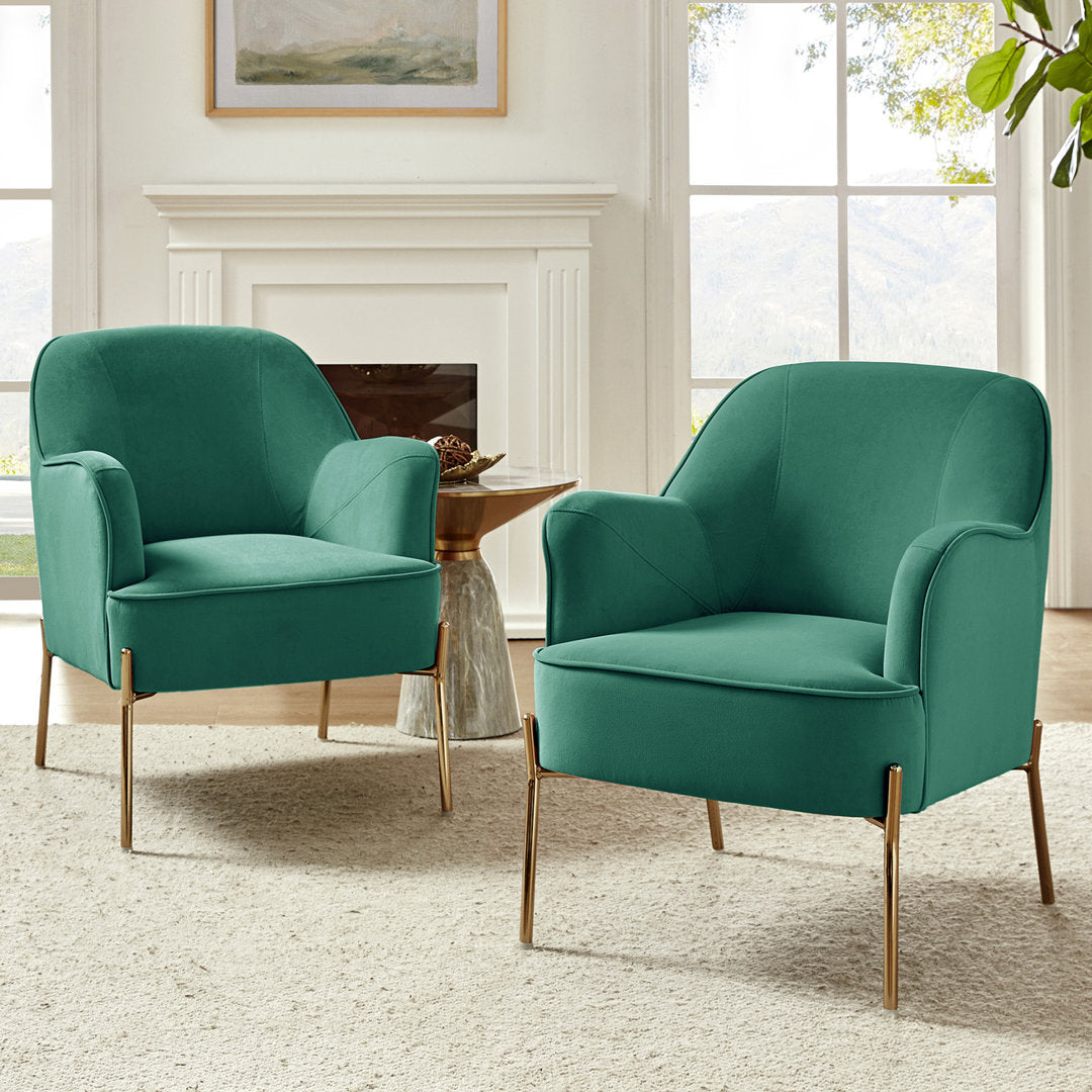 Cleo 26" Wide Contemporary Chair with Recessed Arms (Set of 2) Etta Avenue™ Fabric: Green Velvet
