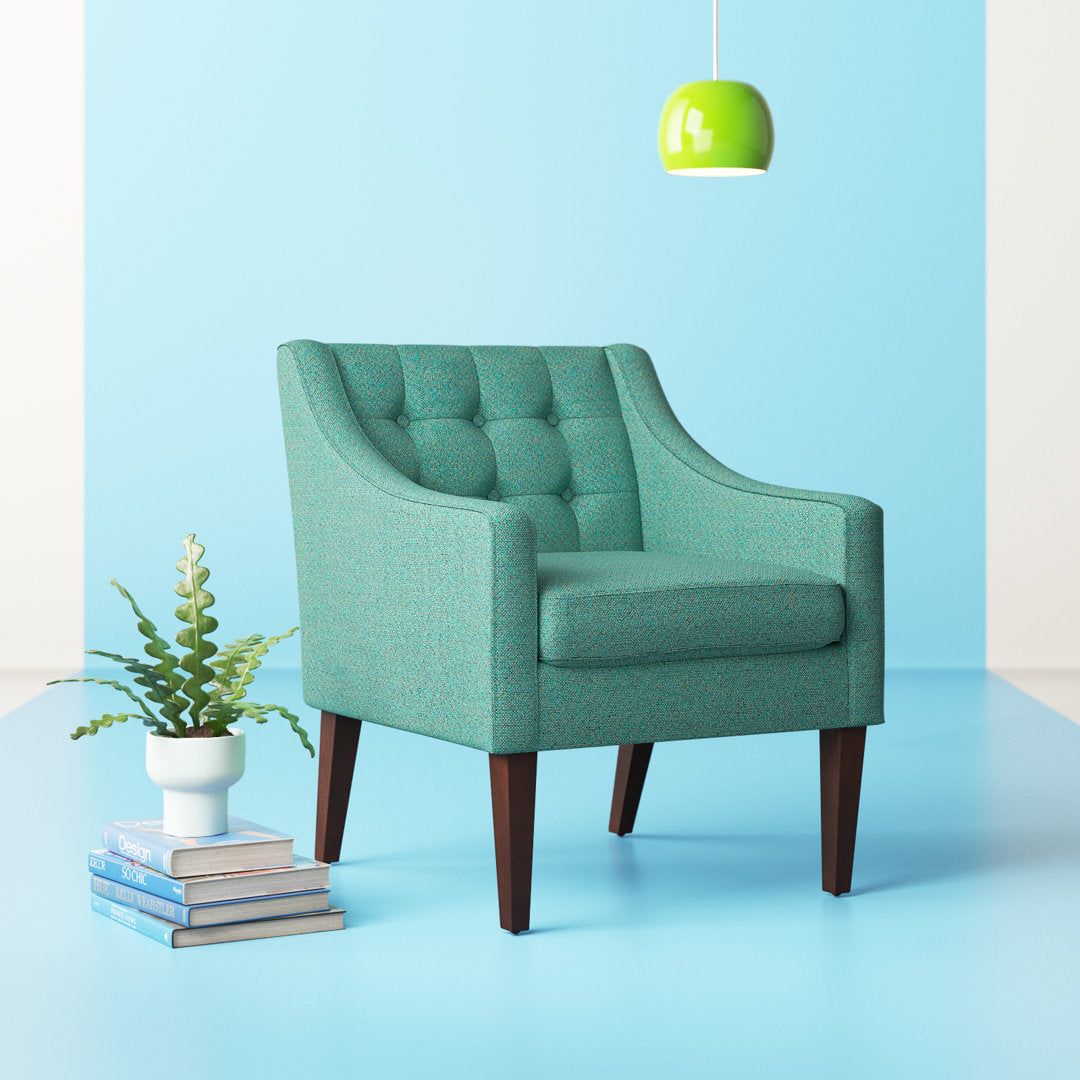 Clopton 26" Wide Mid-Century Modern Tufted Accent Armchair Hashtag Home Fabric: Nubby Green Polyester Blend